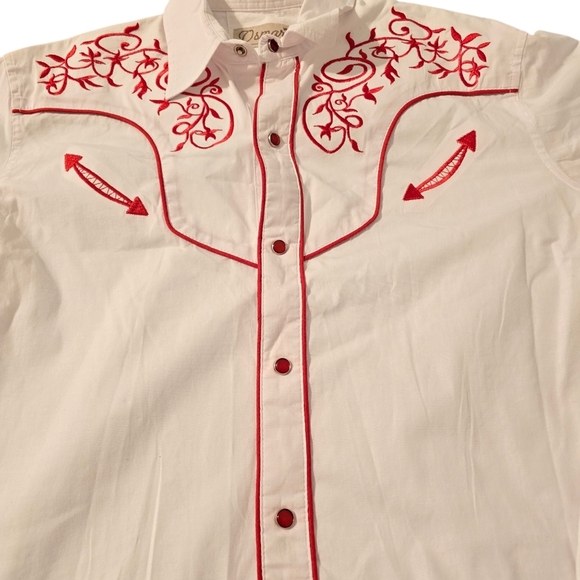 Osmar Red Embroidered  Western Snap Button Long Sleeve Shirt - Picture 4 of 7